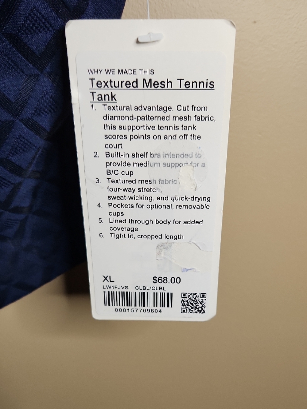 Lululemon Textured Mesh Tennis Tank Top *Medium Support in Club Blue. SzXL - Picture 3 of 5